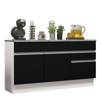 Balcão Gabinete De Pia Madesa Glamy 150 Cm 2 Gavetas 2 Portas (com Tampo) Branco/preto Branco/preto