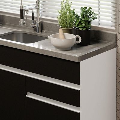Balcão Gabinete De Pia Madesa Glamy 150 Cm 2 Gavetas 2 Portas (sem Tampo E Pia) - Branco/preto