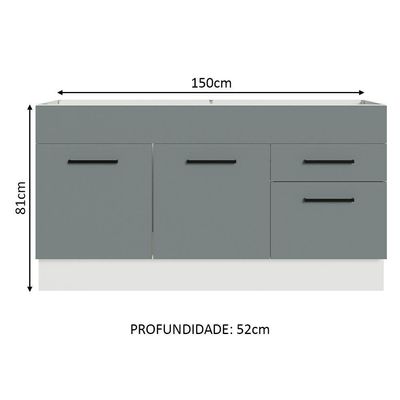 Balcão Gabinete De Pia Madesa Agata 150 Cm 2 Portas E 2 Gavetas (sem Tampo E Pia) - Branco/cinza