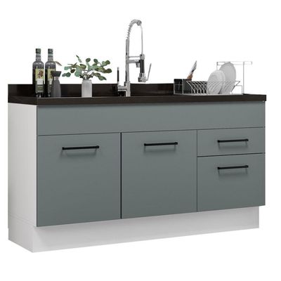 Balcão Gabinete De Pia Madesa Agata 150 Cm 2 Portas E 2 Gavetas (sem Tampo E Pia) - Branco/cinza