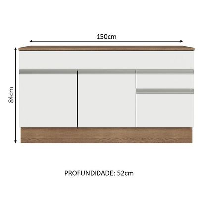 Balcão Gabinete De Pia Madesa Glamy 150 Cm 2 Gavetas 2 Portas (com Tampo) - Rustic/branco