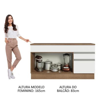 Balcão Gabinete De Pia Madesa Glamy 150 Cm 2 Gavetas 2 Portas (com Tampo) - Rustic/branco