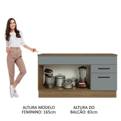 Balcão Gabinete De Pia Madesa Agata 150 Cm 2 Gavetas 2 Portas (com Tampo) - Rustic/cinza