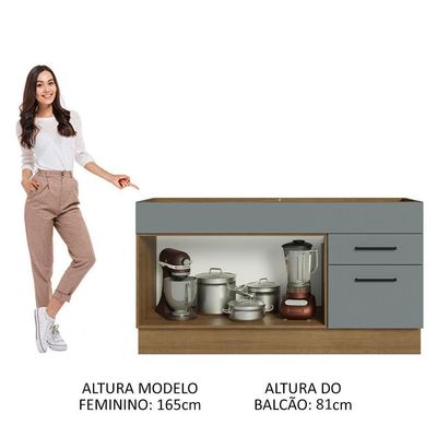 Balcão Gabinete De Pia Madesa Agata 150 Cm 2 Portas E 2 Gavetas (sem Tampo E Pia) - Rustic/cinza
