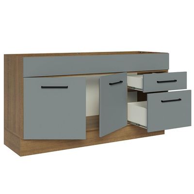 Balcão Gabinete De Pia Madesa Agata 150 Cm 2 Portas E 2 Gavetas (sem Tampo E Pia) - Rustic/cinza