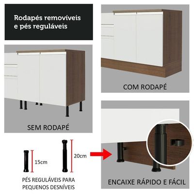 Balcão Gabinete De Pia Madesa Glamy 150 Cm 2 Gavetas 2 Portas (com Tampo) - Rustic/branco