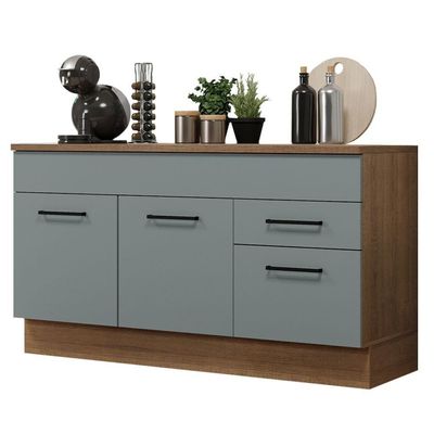 Balcão Gabinete De Pia Madesa Agata 150 Cm 2 Gavetas 2 Portas (com Tampo) - Rustic/cinza
