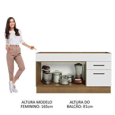 Balcão Gabinete De Pia Madesa Agata 150 Cm 2 Portas E 2 Gavetas (sem Tampo E Pia) - Rustic/branco