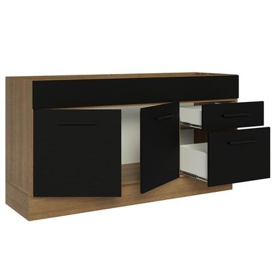 Balcão Gabinete De Pia Madesa Agata 150 Cm 2 Portas E 2 Gavetas (sem Tampo E Pia) - Rustic/preto