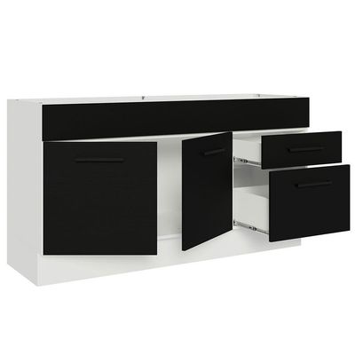 Balcão Gabinete De Pia Madesa Agata 150 Cm 2 Portas E 2 Gavetas (sem Tampo E Pia) - Branco/preto