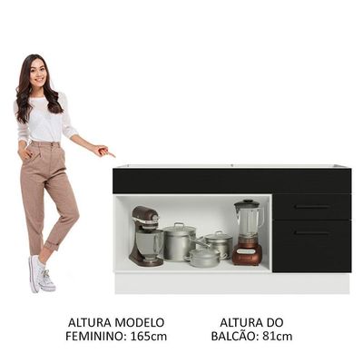 Balcão Gabinete De Pia Madesa Agata 150 Cm 2 Portas E 2 Gavetas (sem Tampo E Pia) - Branco/preto