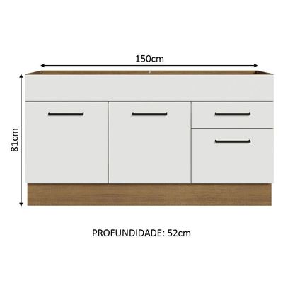 Balcão Gabinete De Pia Madesa Agata 150 Cm 2 Portas E 2 Gavetas (sem Tampo E Pia) - Rustic/branco