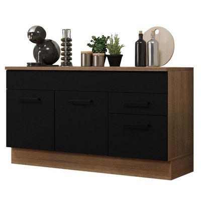 Balcão Gabinete De Pia Madesa Agata 150 Cm 2 Gavetas 2 Portas (com Tampo) - Rustic/preto