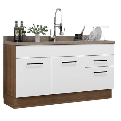 Balcão Gabinete De Pia Madesa Agata 150 Cm 2 Portas E 2 Gavetas (sem Tampo E Pia) - Rustic/branco