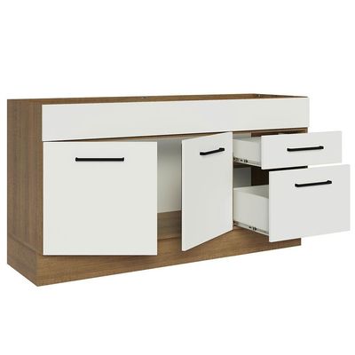 Balcão Gabinete De Pia Madesa Agata 150 Cm 2 Portas E 2 Gavetas (sem Tampo E Pia) - Rustic/branco