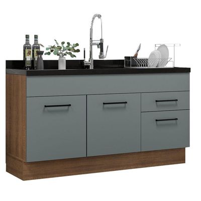 Balcão Gabinete De Pia Madesa Agata 150 Cm 2 Portas E 2 Gavetas (sem Tampo E Pia) - Rustic/cinza