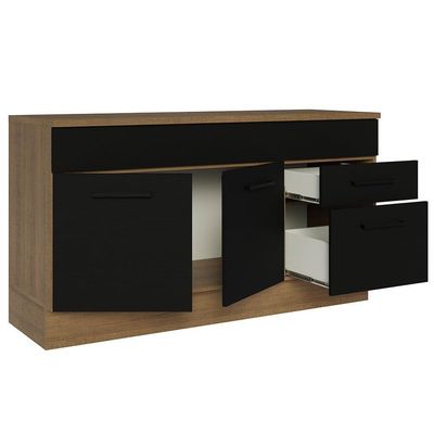 Balcão Gabinete De Pia Madesa Agata 150 Cm 2 Gavetas 2 Portas (com Tampo) - Rustic/preto