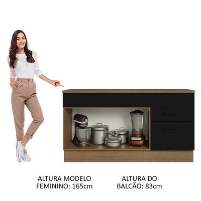 Balcão Gabinete De Pia Madesa Agata 150 Cm 2 Gavetas 2 Portas (com Tampo) - Rustic/preto