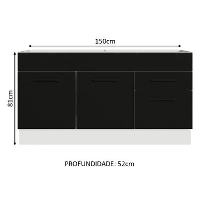 Balcão Gabinete De Pia Madesa Agata 150 Cm 2 Portas E 2 Gavetas (sem Tampo E Pia) - Branco/preto