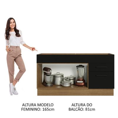 Balcão Gabinete De Pia Madesa Agata 150 Cm 2 Portas E 2 Gavetas (sem Tampo E Pia) - Rustic/preto