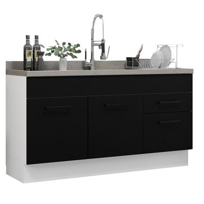 Balcão Gabinete De Pia Madesa Agata 150 Cm 2 Portas E 2 Gavetas (sem Tampo E Pia) - Branco/preto