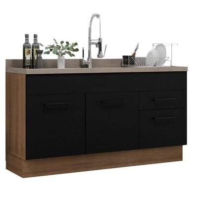 Balcão Gabinete De Pia Madesa Agata 150 Cm 2 Portas E 2 Gavetas (sem Tampo E Pia) - Rustic/preto