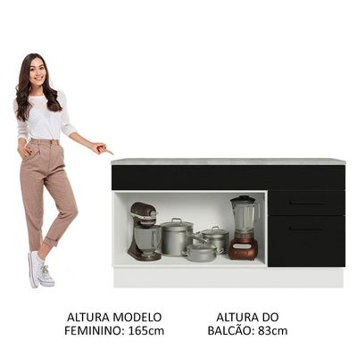 Balcão Gabinete De Pia Madesa Agata 150 Cm 2 Gavetas 2 Portas (com Tampo) - Branco/preto