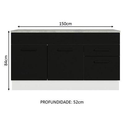 Balcão Gabinete De Pia Madesa Agata 150 Cm 2 Gavetas 2 Portas (com Tampo) - Branco/preto
