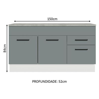 Balcão Gabinete De Pia Madesa Agata 150 Cm 2 Gavetas 2 Portas (com Tampo) - Branco/cinza