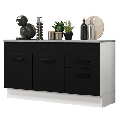 Balcão Gabinete De Pia Madesa Agata 150 Cm 2 Gavetas 2 Portas (com Tampo) - Branco/preto
