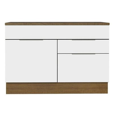 Balcão Gabinete De Pia 120 Cm 1 Portas E 2 Gavetas (com Tampo) Rustic/branco Stella Madesa