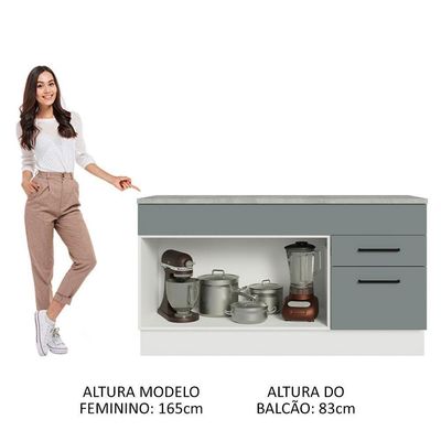 Balcão Gabinete De Pia Madesa Agata 150 Cm 2 Gavetas 2 Portas (com Tampo) - Branco/cinza