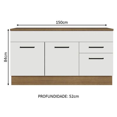 Balcão Gabinete De Pia Madesa Agata 150 Cm 2 Gavetas 2 Portas (com Tampo) - Rustic/branco