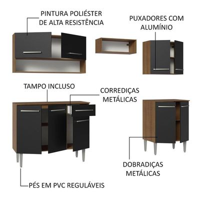 Armário De Cozinha Compacta 229cm Rustic/preto Emilly Madesa 15 Rustic/preto