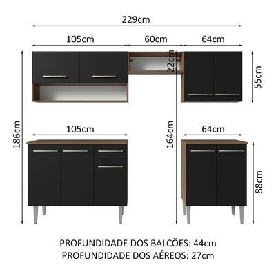 Armário De Cozinha Compacta 229cm Rustic/preto Emilly Madesa 15 Rustic/preto