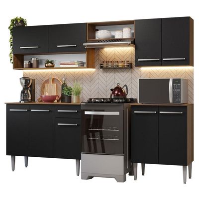 Armário De Cozinha Compacta 229cm Rustic/preto Emilly Madesa 15 Rustic/preto