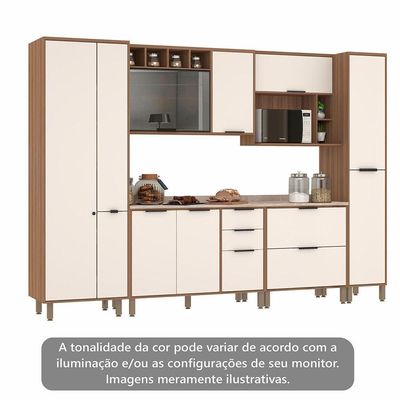Cozinha Completa 6 Peças Balcões Aéreos Vidro Reflecta Comtampo Aspen Luciane Móveis Vanilla-beige