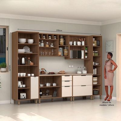 Cozinha Completa 6 Peças Balcões Aéreos Vidro Reflecta Comtampo Aspen Luciane Móveis Vanilla-beige