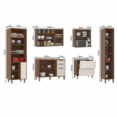 Cozinha Completa 6 Peças Balcões Aéreos Vidro Reflecta Comtampo Aspen Luciane Móveis Vanilla-beige