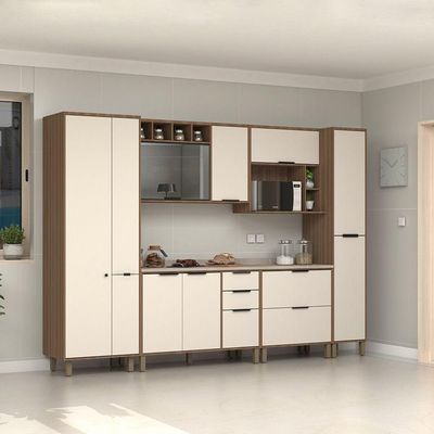 Cozinha Completa 6 Peças Balcões Aéreos Vidro Reflecta Comtampo Aspen Luciane Móveis Vanilla-beige