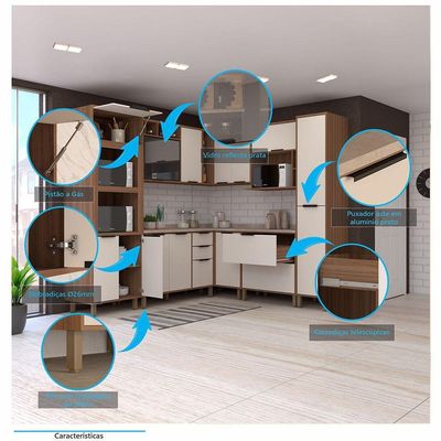 Cozinha Completa C 8 Peças Vidro Reflecta Tampos E Paneleiro Aspen Luciane Móveis Vanilla-beige