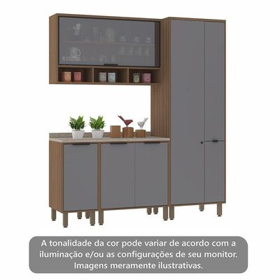 Cozinha Compacta 4Peças Balcões Aéreos C Vidro Luciane Móveis Vanilla-cinza Puro