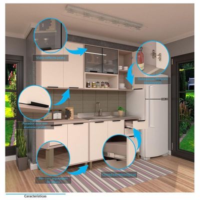 Cozinha Completa 5Peças C Balcões Aéreos Vidro Reflecta Sem Pia Stylo Luciane Móveis Cinammon-cumaru