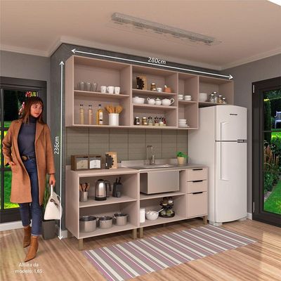 Cozinha Modulada Completa 5 Peças Com Balcões E Aéreos Sem Pia Stylo Luciane Móveis Cinammon