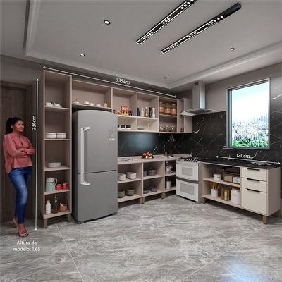 Cozinha Modulada Completa Com 8 Peças Tampos E Sem Pia Stylo Luciane Móveis Cinammon-beige