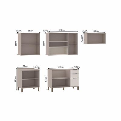 Cozinha Modulada Completa 5 Peças Com Balcões E Aéreos Sem Pia Stylo Luciane Móveis Cinammon-beige