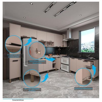 Cozinha Modulada Completa Com 8 Peças Tampos E Sem Pia Stylo Luciane Móveis Cinammon-beige