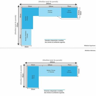 Cozinha Modulada Completa 6 Peças Com Balcões E Aéreos Sem Pia Stylo Luciane Móveis Cinammon