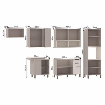 Cozinha Modulada Completa 6 Peças Com Balcões E Aéreos Sem Pia Stylo Luciane Móveis Cinammon-beige