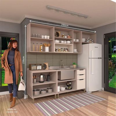 Cozinha Modulada Completa 5 Peças Com Balcões E Aéreos Sem Pia Stylo Luciane Móveis Cinammon-beige